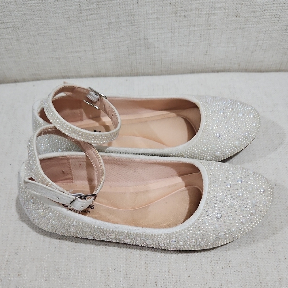 White Pearl-Embellished Kids Dress Shoes